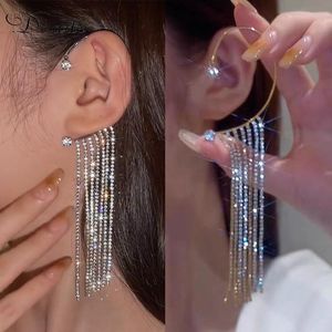 Clip-on schroef terug glanzende strass lange kwastoor oorclip voor vrouwen prachtige vlinder parel vintage oorbellen luxe bruiloft feestje juweel