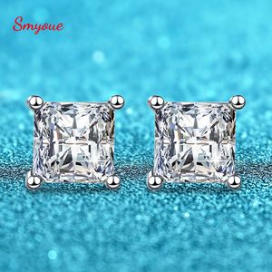 Clip-on schroef terug Smyoue Princess Cut 1.22CT oorbellen voor vrouwen mannen VVS gesimuleerde diamanten oorstekers 925 sterling zilveren sieraden 230609