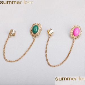 Clip-on Screw Back Trendy Tassel Chain Clip oorbellen Fashion sieraden voor vrouwen goud met groen roze acryl hanger Cuff Earring S DH1QR