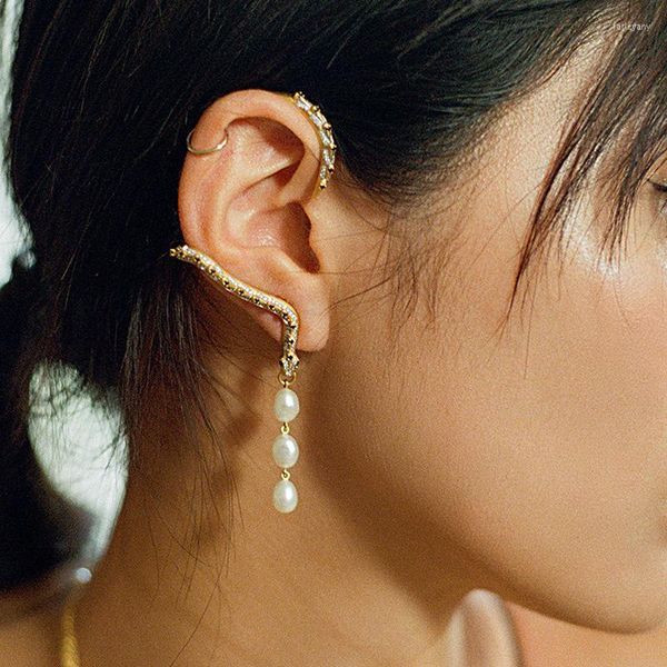 Clip-on vis arrière Vintage Baroque perle Zircon Serpentine métal pendentif boucles d'oreilles exquis femmes filles fête cadeauxClip-on Farl22