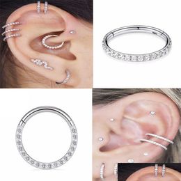 Boucles d'oreilles clip sur vis arrière femme 925 Sterling Sier Hies Pendientes Bling Crystal Cartilage Hoop Earring Oreille Lobe Piercing B Dh2Fw