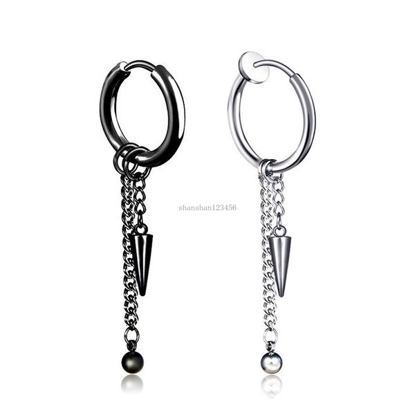 Clip sur les boucles d'oreilles en acier inoxydable cône lustre chaîne noire gland boucles d'oreilles oreille manchette pour femmes hommes bijoux de mode cadeau Will et Sandy