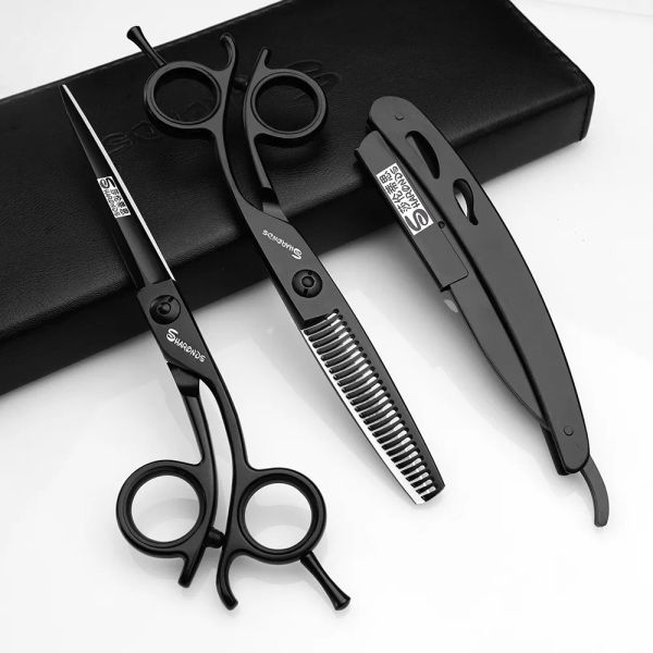 Clippers 6 pouces Black Japanese Import Professional Ciseaux Set Salon Coiffeur Outils de coiffure Razor Razor Ciseaux