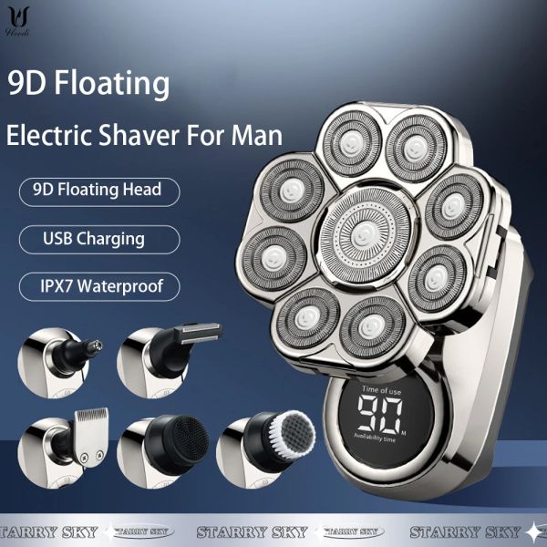 Clippers 9d Electric Head Shaver Men Electric Razor Neze Hair Fiderns Trimming Imperproping Wet / Dry Thelothing Kit