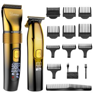 Clippers Hatteker Professional Hair Clippers Golden Tblade Trimmer Kit for Men 2 Set Machines Cordless Beard Barber Clipper