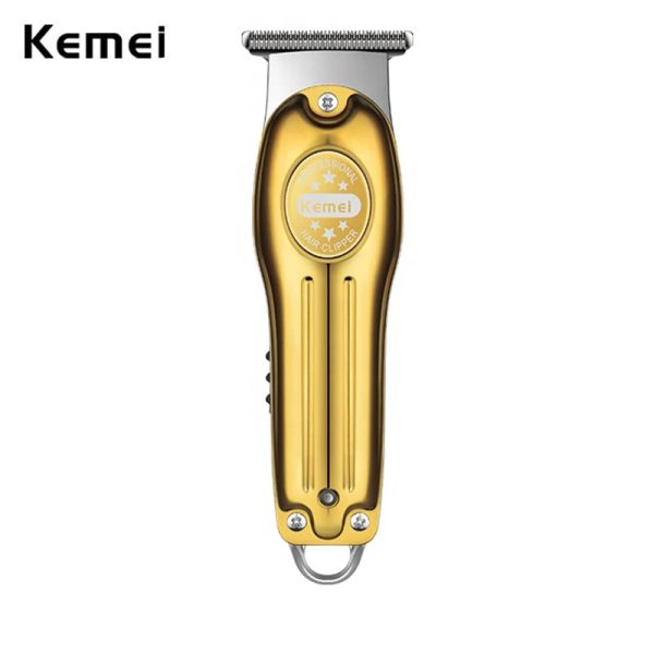 Clippers Kemei Coiffure professionnelle Trimmer Gold Clipper hommes Rechargeable Barber Hairless Hair Machine Machine Men 0 mm Bareadhed Tblade
