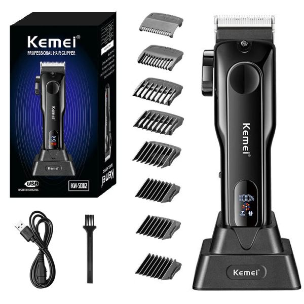 Clippers Kemei Professional Metal Shell Hair Clipper pour les hommes sans fil de poil de coiffure réglable sans fil Machine de coupe de cheveux électrique