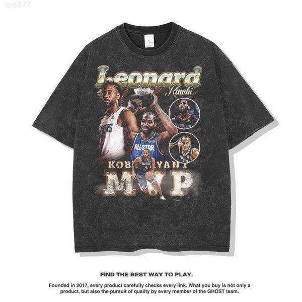 Clippers Leonard American Street T-shirt à manches courtes pour hommes et femmes délavés Hip Hop Top décontracté Fashion3xfu