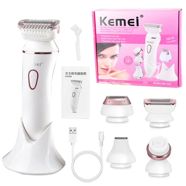 Clippers Rechargeable 5in1 Femmes Electric Shaver Femelle Razor Facial Jambe Bikini Trimm Eprming Remover Body Lady Shaver For Women Wetdry
