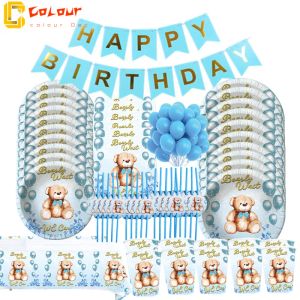 Clippers Teddy Bear Baby Shower Decoraciones Cazos de mesa desechables Cazón de papel Peillete Papelador Podemos Bearly Wait Party Suministros