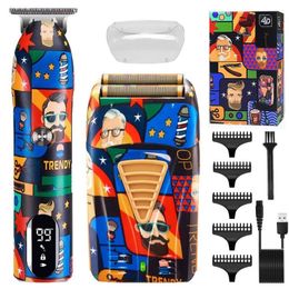 Clippers Trimmers Barber Professional Hair Clipper Oplaadbare graffiti elektrische afwerking snijmachine baard Skeer scheerschoenen Draadloos werk 230411