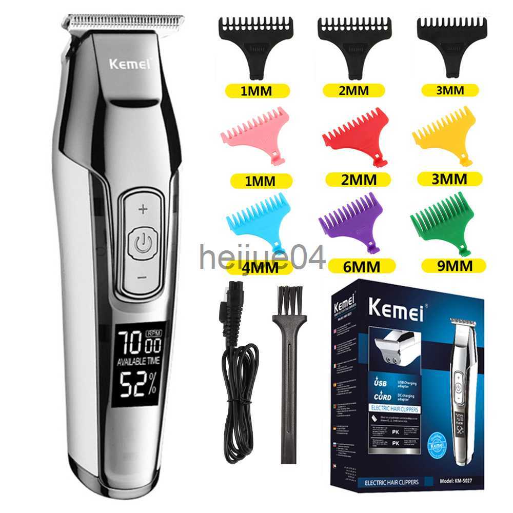 Clippers Trimmers Kemei Barber Mute Noise Reduction LED Electric Quantity Digital Display Charging Port Engraving Electric Push Shear KM5027 x0728