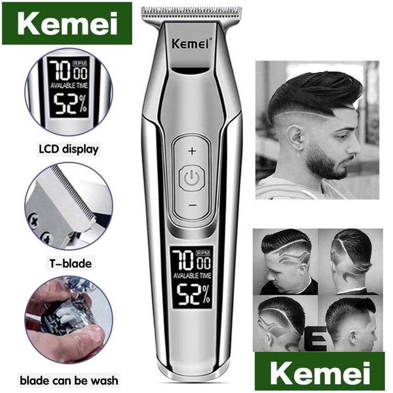 Clippers Trimmers KEMEI Profesjonalne elektryczne włosy Clippers Trimmer dla mężczyzn LCD Wyświetlacz Cuting Hine Clipper Shaver Brody Trimmers 2 DHH8x