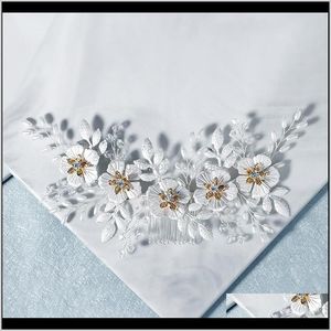 Clips Barrets Drop Livrot 2021 Forseven Luxury White Flower Peigt Elegant Beads Hairband Bride Wedding Headpeice Femmes Hair Jewelry Head