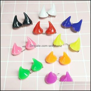 Clips Barrettes Sieraden Halloween Devil Horns Haarspeld Neon kleuren Hoek Harajuku Leuke overdreven haarclip Pins C3 Drop levering 2021 M69