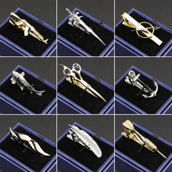 Clips Chrome Clipt à cravate en acier inoxydable pour hommes d'affaires Ciseaux Sword Gun Shape Metal Highend Laser Gravure Bar ClâT TRAP PIN PIN