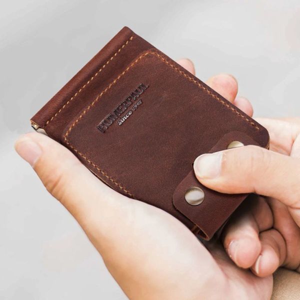 Clips Cowskin Men's Clip Clip Minfold Cuir en cuir masculin solide Solide avec Metal Clamp Credit Card Purse for Man Cash Banknote Holder