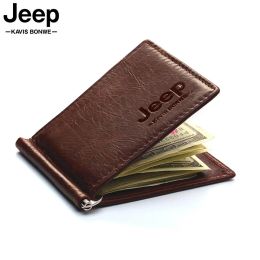 Clips Beroemde merk Men 100% Echt lederen tweevoudige mannelijke portemonnee Billfold Wallet Money Clip Mannelijke klem slanke geld portemonnee hoge kwaliteit