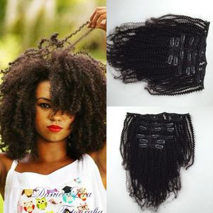 Clips in Afro Kinky Curly Hair Extensions, Groothandel Prijs Onverwerkte Interlovehair Braziliaanse Virgin Clips in Hair Weven