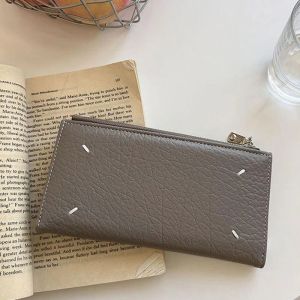 Clips Ins Style Getekst Zip Leather Wallet Purse Men Women Women Fashion Four Point Stitching Money Clip Macaron Color veelzijdige kaartkoffer