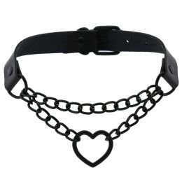 Clips kmvexo gotische harajaku zwarte hartketen lederen choker kraag punk kettingen voor vrouw