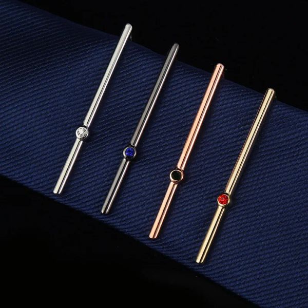 Clips Luxury Men's Zircon Slender Tie Clip Rose Gold Couleur linéaire Crystal New Mens Highend Fashion Wedding Coldie