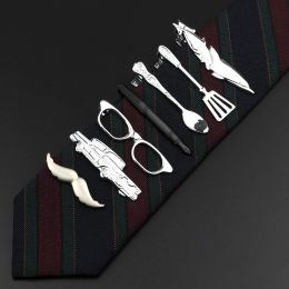 Clips Kwaliteit Men's klassieke tie clipglazen vis Vliegtuig Vork lepel vorm Metaal Chrome roestvrijstalen pincode voor zakelijk corbata cadeau