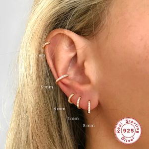 Clips Silver 925 1 paire Femmes Small Hoops Merde d'oreille Piercing Eart Cartilage Tragus Simple Circle mince Boucle d'oreille antiallergique
