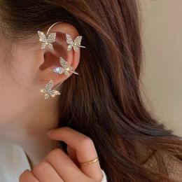 Clips Pendientes de mariposa espumosa para mujeres Renestono Cristal Oreja Hebilla sin perforación de pendientes Joyas para la oreja de boda