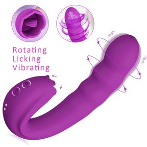 Clitoris Likken Roterende g Spot Vibrator 3 in 1 Clit Tong Dildo Vaginale Vibrerende Stimulator 10 Modes Sex Toys voor Vrouw