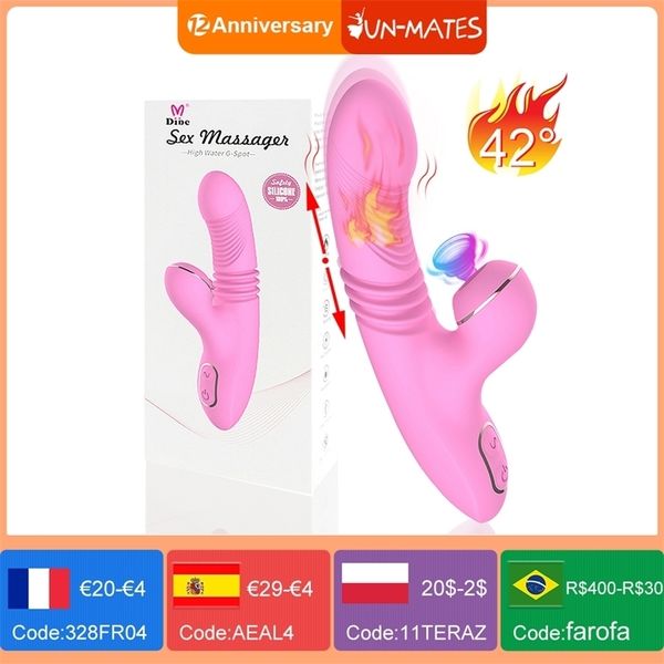 Clitoral Sucker Vagin Vibrator Chauffage Thrusting Sucer Vibrant Dildo Nipple Sex Toy pour Adultes 18 Femmes Masturbateur Produit 220329