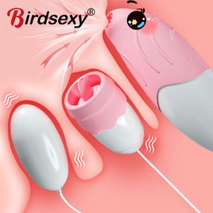 Estimulador del clítoris juguete sexy para vibrador femenino masaje de masaje lésbico chupando juguetes orales lamiendo lengua vibratoria