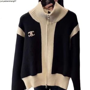 Clne Sweater Designer Fashion Dames Superieure kwaliteit Borduursel Kleuraanpassing Gebreid vest Herfst en winter Nieuwe casual jas met lange mouwen en rits