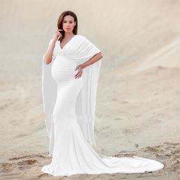 Diseño de capa Vestidos voladores para mujeres embarazadas Po Sesión Elegante Premama Longitud del piso Maxi Martenity Baby Shower 240309