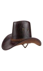 Cloche Cowboy Hat Menwomen Horse Riding Sun Cuir en cuir extérieur de bord Brim Cap Voyage Performance Western Chapeaux Visor6970451