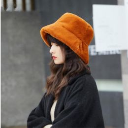 Cloches Fashion Faux Fur Winter Bucket Hat For Women Girl Solid Dikke Soft Warm Fishing Cap Outdoor Vacation Lady Panama1