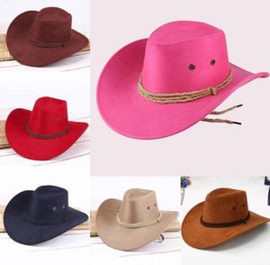 Cloches chapeaux de mode bouclier solaire occidental unisexe casquette de Cowboy noir rouge café marron décontracté chapeau en cuir artificiel Wide8541369