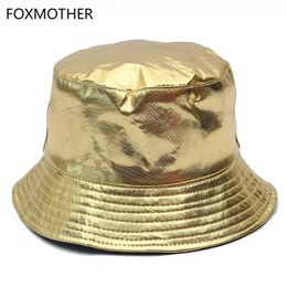 Cloches Foxmother Gold Sliver Shiny Metallic Buckethat Fishman Hat Fishing Caps Bob Women Mens Party