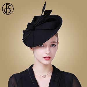 Cloches FS Elegant Wool Black Fedora hoeden voor vrouwen fascinators Huwelijkshoed Red Blue Pillbox Hats Lady Formal Church Derby Dress Fedoras 230210