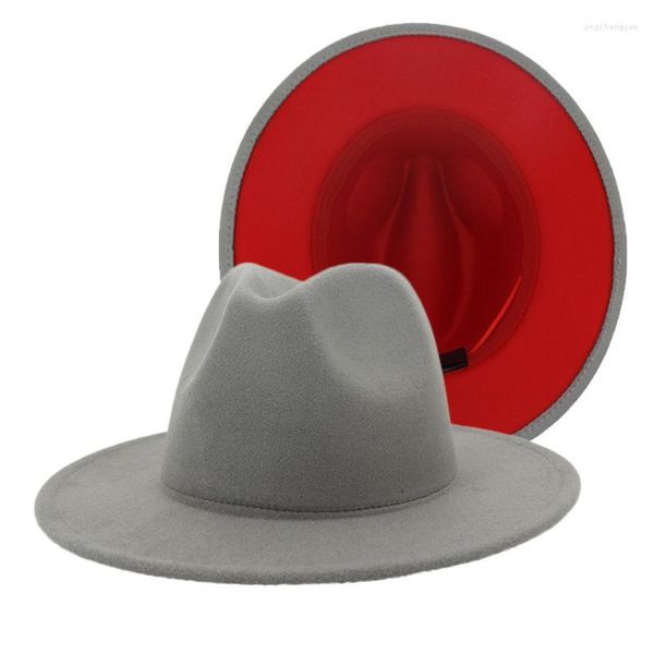 Cloches HanXi 2023 rouge bas chapeau femmes feutre Fedoras mode Patchwork Imitation laine Jazz casquette plat bord Panama Trilby casquettes
