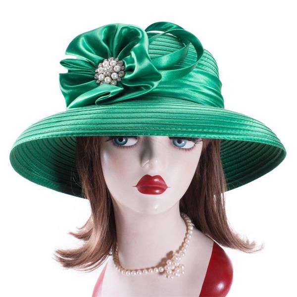 Cloches Lawliet femmes cristal ruban de Satin habillé église Designer Couture chapeau de mariée A585 230211