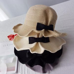 Cloches Studyset Women Pêcheur Cap Lady Bow Tricoted Outdoor Elegant Foldable Sunshade Hat Monochrome