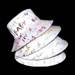 Cloches Winfox Fashion Letter Print Luminous Bucket Hat Women Men Sun Flat Top Fisherman Hats Caps Boonie