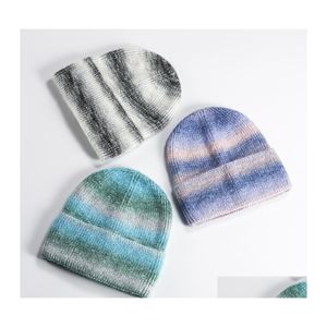 Cloches dames winterhoeden regenboog gestreepte ski hoed unisex warm gebreide heren beanies mode hiphop sklies voor vrouwen c3 drop levering dhjc5