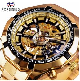 Kloksport voor Forsining Bracelet Men Top Watch Watch Creative Skeleton Transparant Mechanical Watches Golden