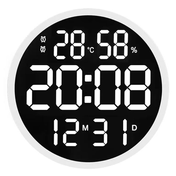 Horloges de 10 ou 12 pouces ALARME D'HORME MURD DE LED numérique avec calendrier, luminosité intelligente, humidité, thermomètre à température. Décor de maison moderne