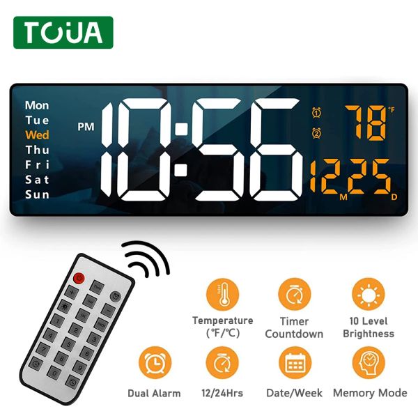Horloges 16 pouces grandes affichage LED Clock de mur numérique Table télécommande Table de la température du réveil Température Date Timer de la semaine