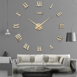 Horloges 2d / 3d Roman Wall Clock Sticker Horloge pour mur Diy Fashion Roman Numer Watch Acrylique Miroir Autocollants Accessoires de décoration intérieure Reloj