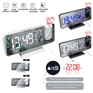 Horloges 3 Couleurs LED Digital Alarm-Clock Radio Projection avec température et humidité Miroir Horloge Multifinection Time Affichage