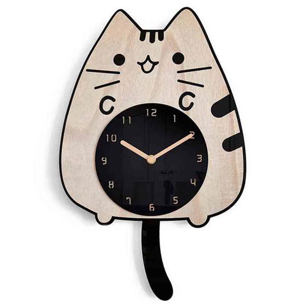 Relojes 3D Gatos de dibujos animados Reloj de pared Decoración del hogar Decoración de la habitación de los niños Meneando la cola Creativo Silencioso Cuarzo Reloj oscilante digital R230919